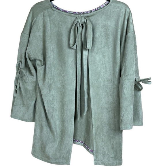 Joh Faux Suede Tunic/Shawl, Top Ties in Back, Ties at Sleeves, Seafoam Green - Picture 2 of 6
